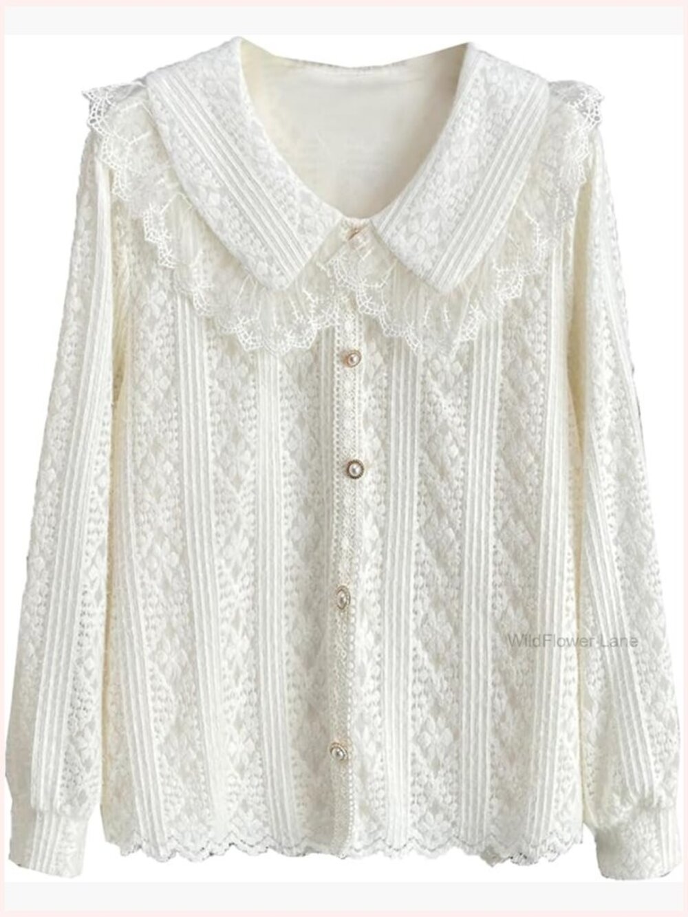 Plus Size Lace Blouse Long Sleeve Button Down Shirt - Picture 1 of 7